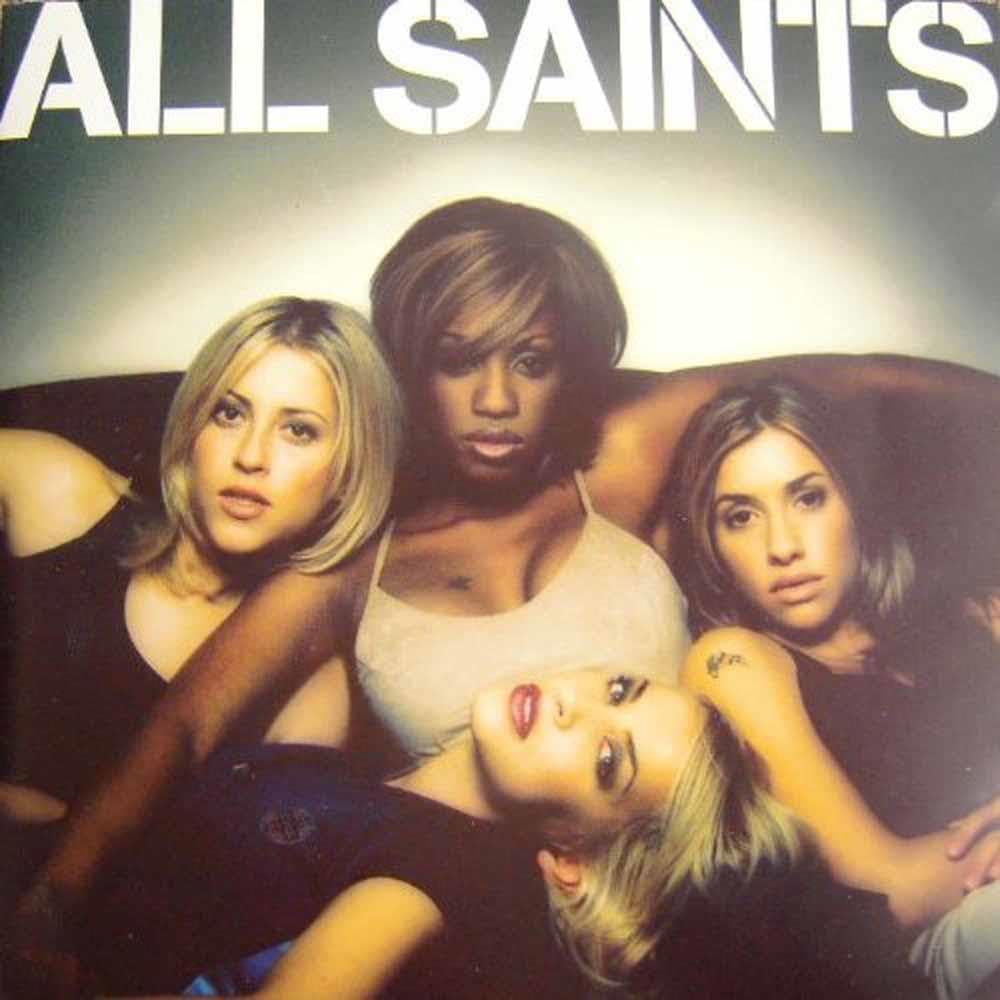 All Saints album cover featuring the four band members posing together on a couch under a large white 'ALL SAINTS' title.