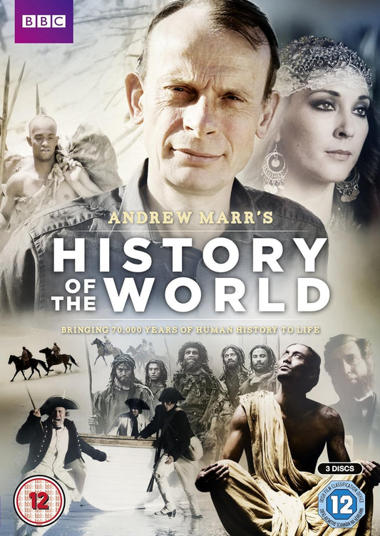 DVD cover of 'Andrew Marr's History of the World' with historical figures and BBC logo.