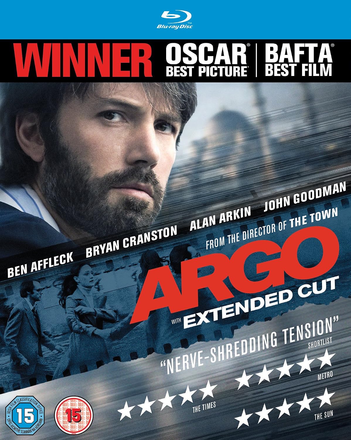 Blu-ray cover of 'Argo' with actor's face and award text