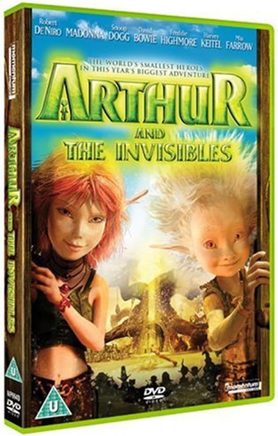 Arthur and the Invisibles DVD movie case shown at a slight angle, featuring the green plastic case border and printed cover art with the title in large green letters and two fantasy characters on the front.