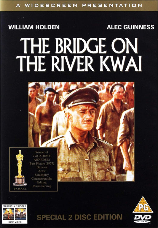 DVD cover of 'The Bridge on the River Kwai' featuring William Holden and Alec Guinness.