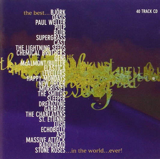 Album cover with artist names arranged in a stylized manner on a purple background