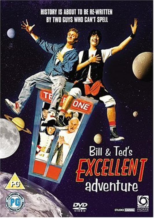 DVD cover of 'Bill & Ted's Excellent Adventure' with two characters in space.
