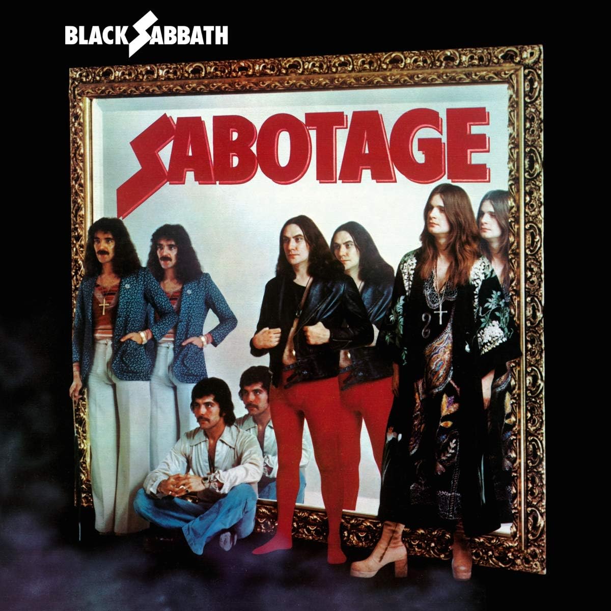 Black Sabbath 'Sabotage' album cover featuring the band members with a black and white photo style.