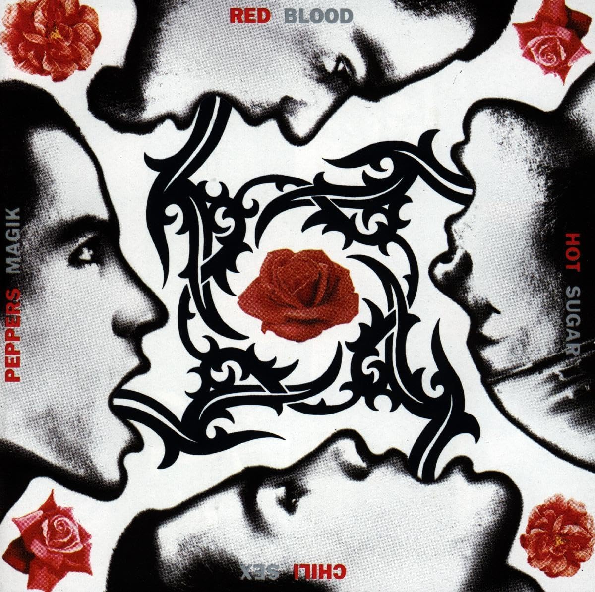 Album cover with faces and red roses, featuring text like 'Red Blood' and 'Hot Sugar'.
