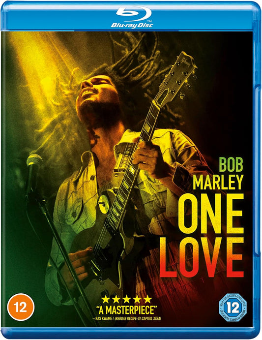 Blu-ray cover of Bob Marley's 'One Love' with a musician playing guitar.