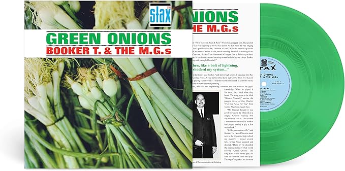 Vinyl record with a green cover featuring green onions and text