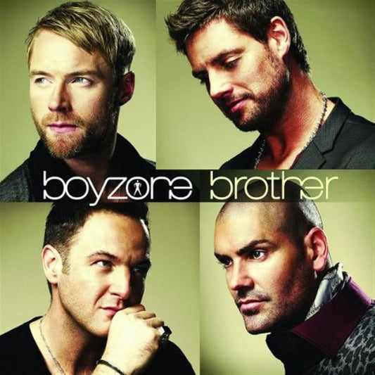 Four members of Boyzone with the text 'boyzone brother' on a green background