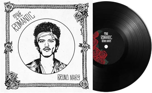 Vinyl record with cover featuring a stylized portrait and decorative elements