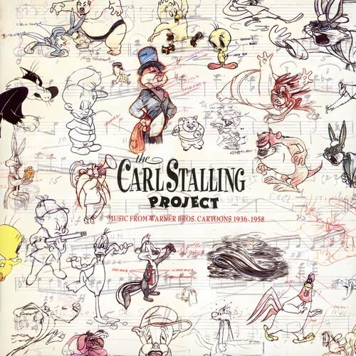 Album cover for 'The Carl Stalling Project' featuring animated characters and music sheet design.