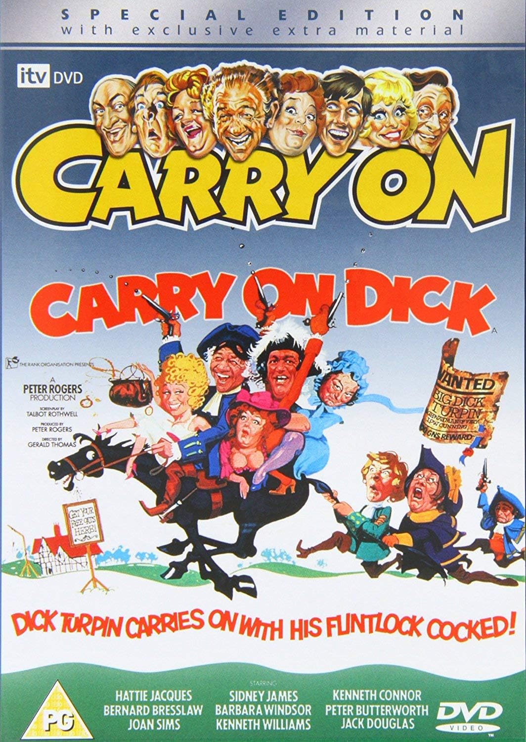 Front cover of the ITV DVD release of the British sitcom 'Carry On Carry On Dick', featuring colorful cartoon illustrations of characters and large title text.