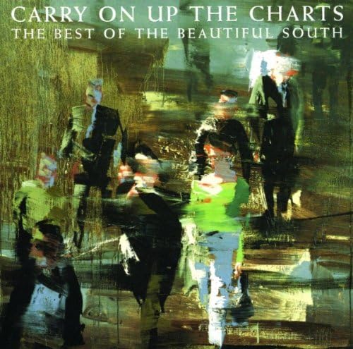 Audio CD cover art featuring a group of blurred, abstract figures on a staircase, with the title 'Carry on Up the Charts' The Best of the Beautiful South'.