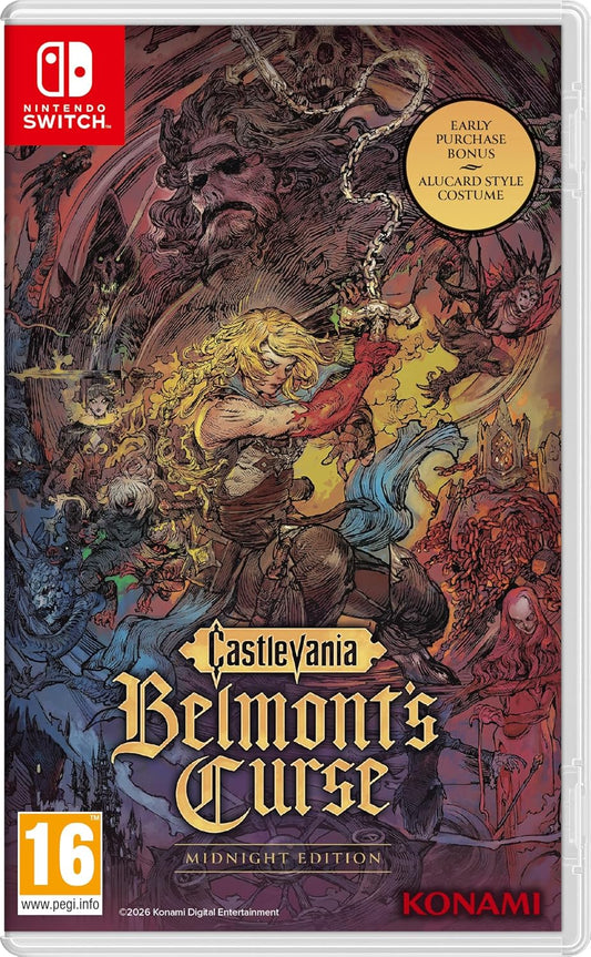 Game cover for 'Castlevania: Belmont's Curse' on Nintendo Switch with Konami logo.