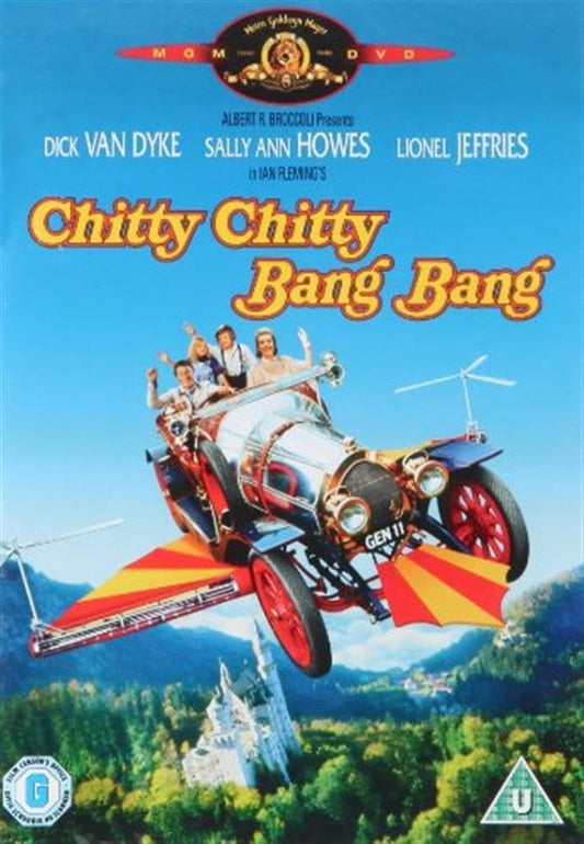 Movie poster for 'Chitty Chitty Bang Bang' with a vintage car and mountainous background.