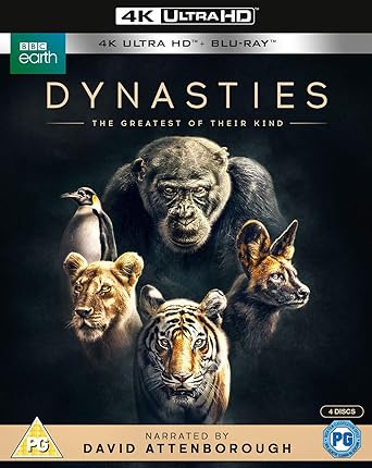DVD cover of 'Dynasties' featuring animals and BBC Earth branding.