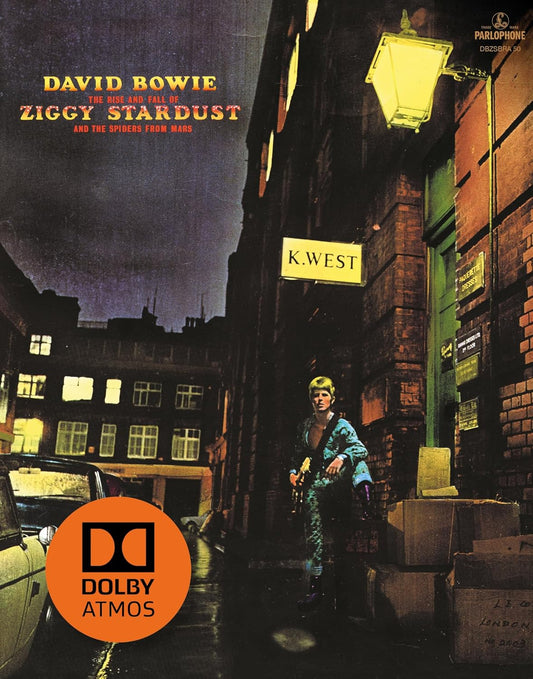 Album cover for David Bowie's 'The Rise and Fall of Ziggy Stardust and the Spiders from Mars' with a person standing in an urban setting.