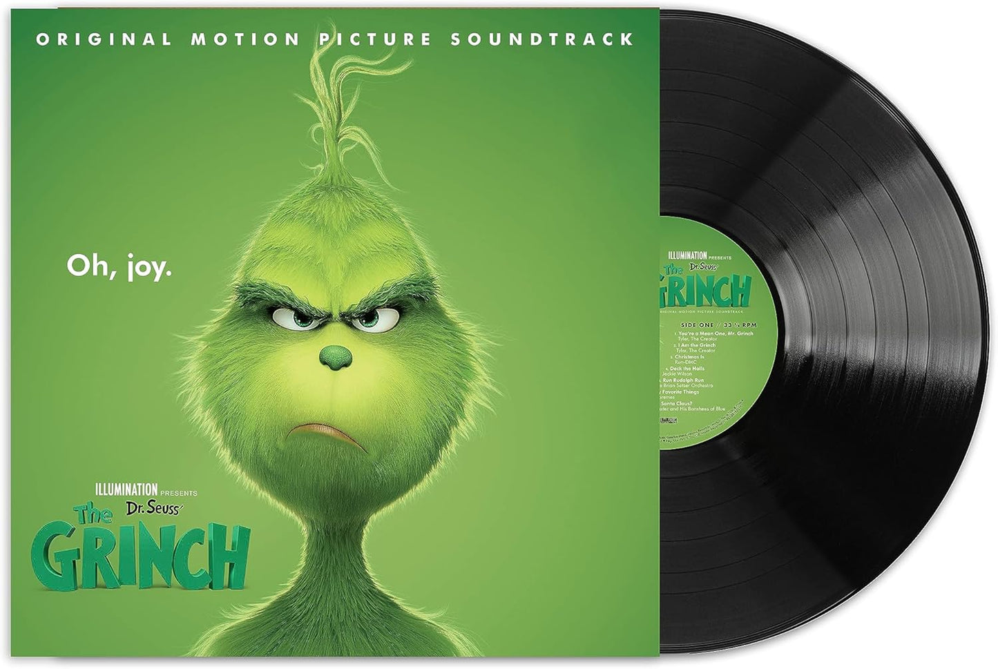 Vinyl record cover for 'The Grinch' with a green character and text on a green background