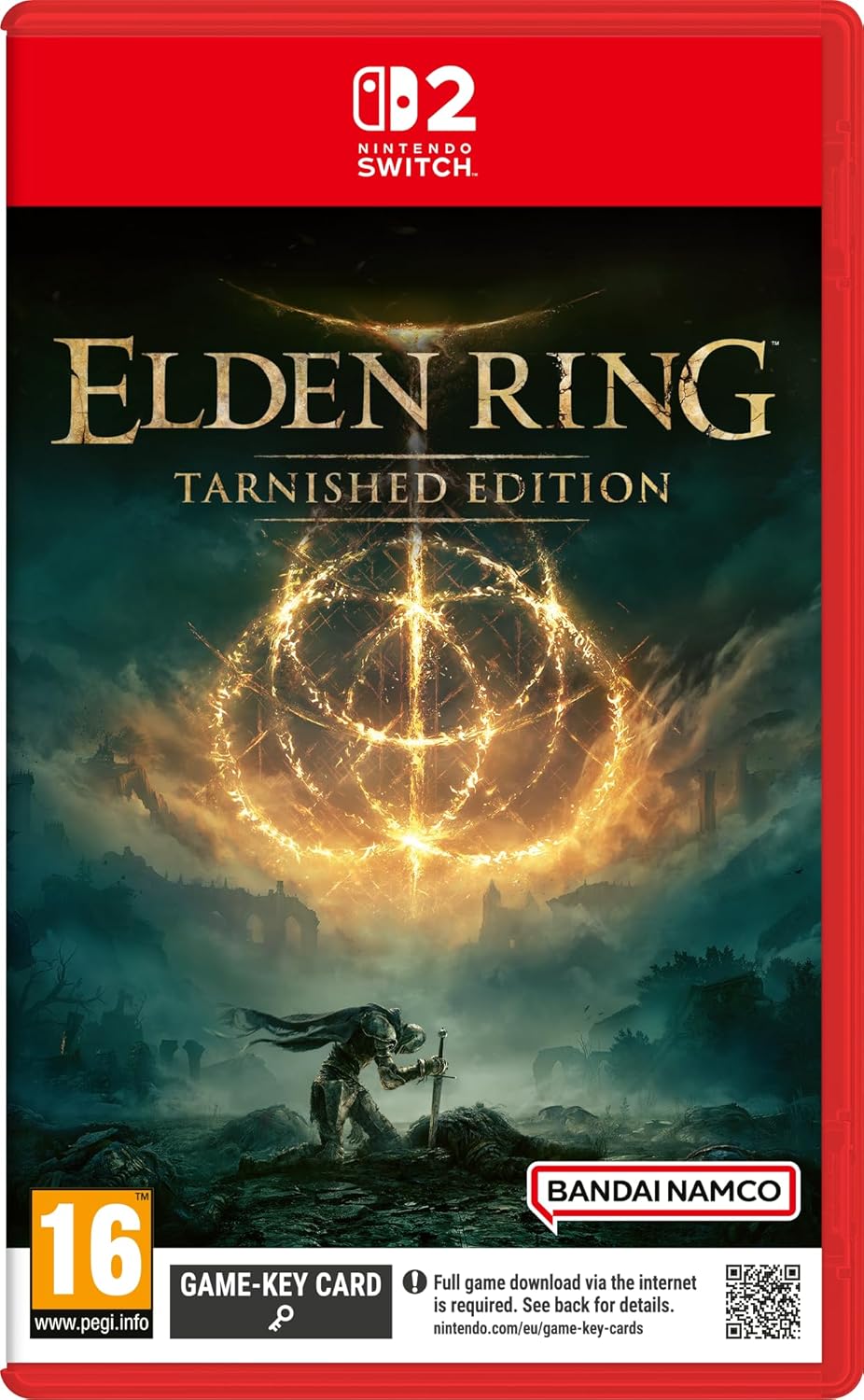 Elden Ring Tarnished Edition game case for Nintendo Switch with BANDAI NAMCO branding.
