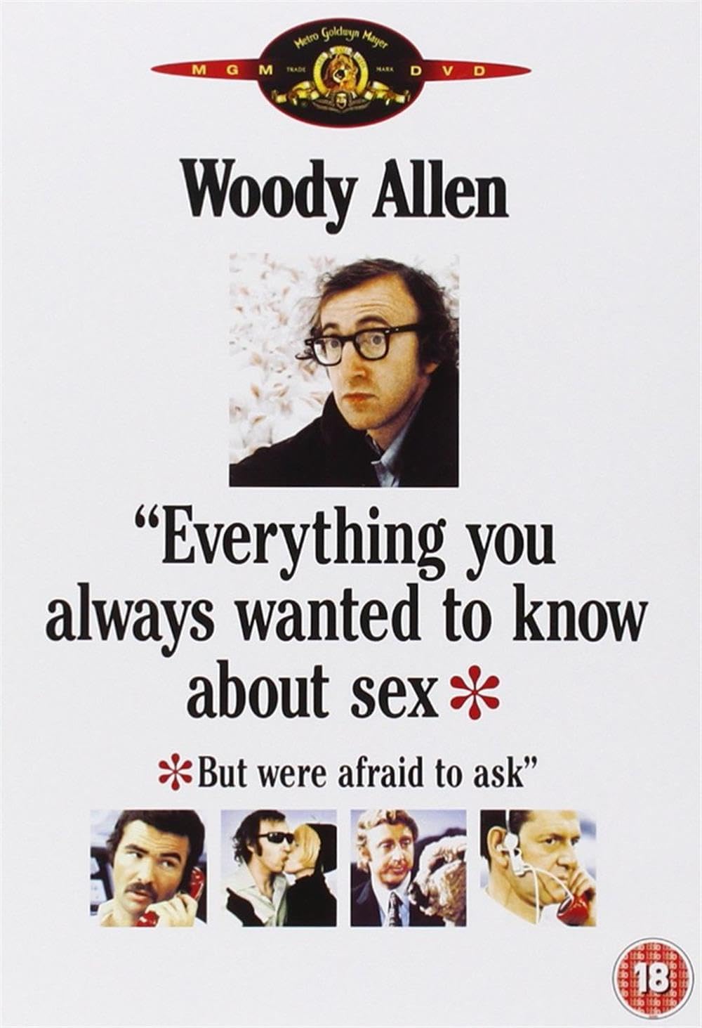 DVD cover of 'Everything You Always Wanted to Know About Sex' by Woody Allen with a portrait of the director and small images of other characters.