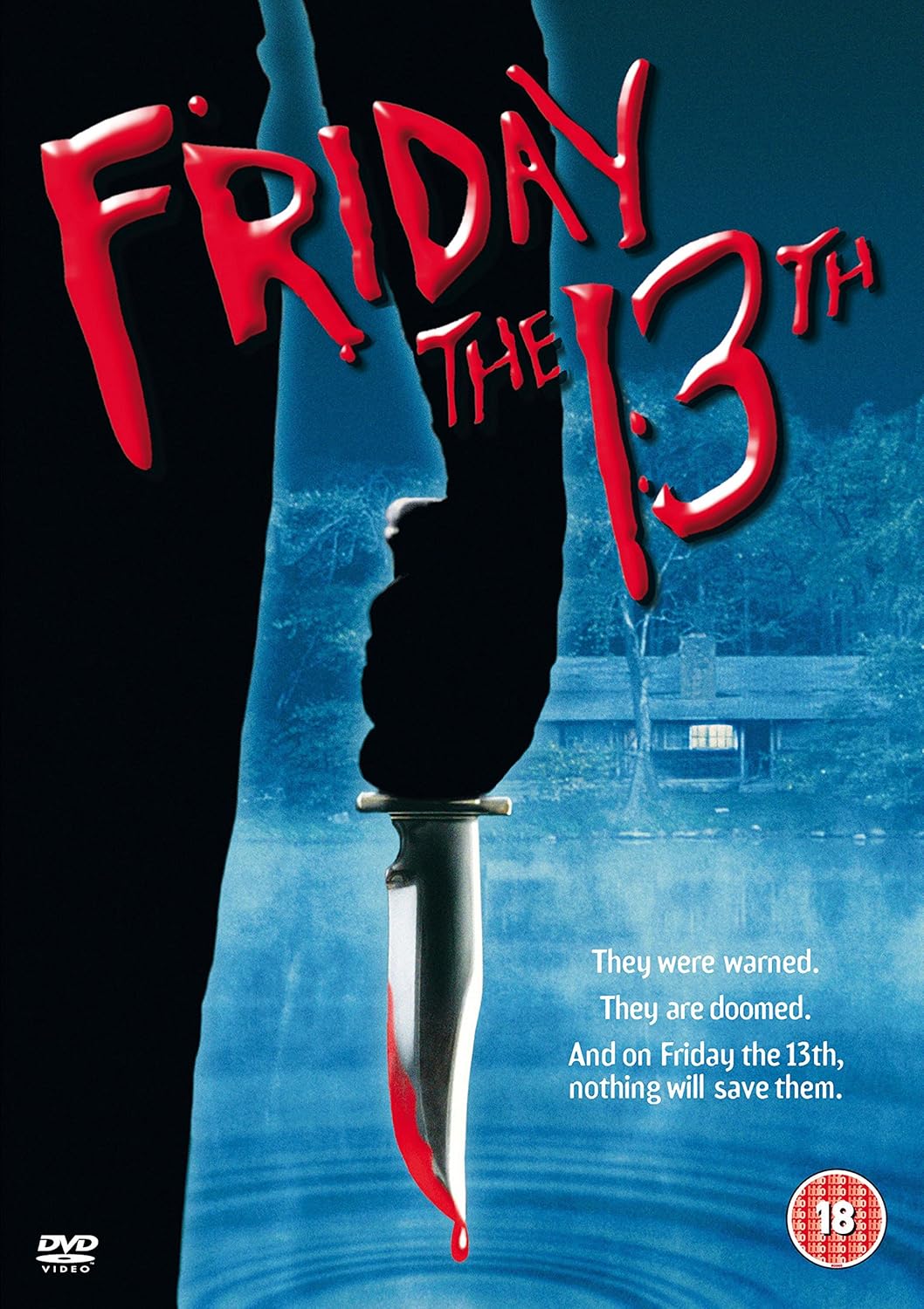 Poster for 'Friday the 13th' with a knife and red text on a blue background
