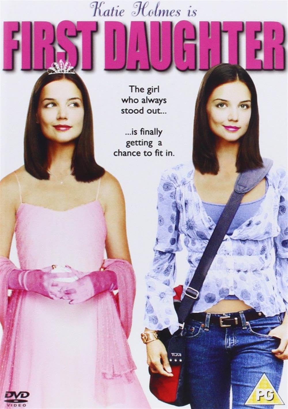 Movie poster for 'First Daughter' featuring two women, one in a pink dress and tiara, the other in casual clothing.