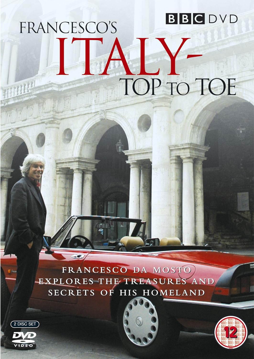 DVD cover for 'Francesco's Italy: Top to Toe' featuring a man in front of a red car, with an architectural background.