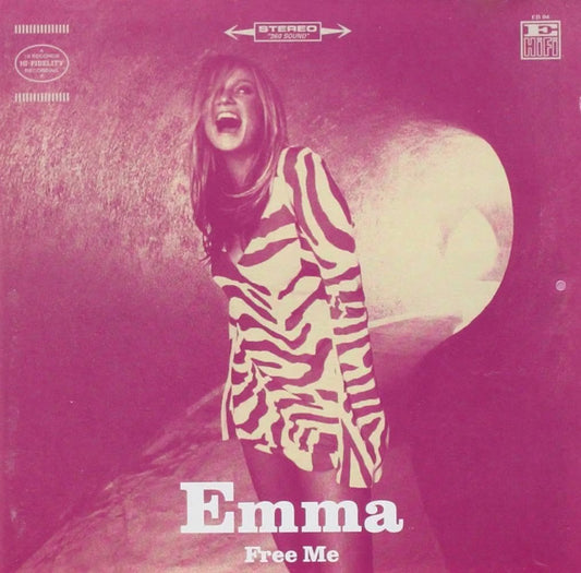 Album cover with a person in a zebra print dress against a pink background, featuring the text 'Emma Free Me'.