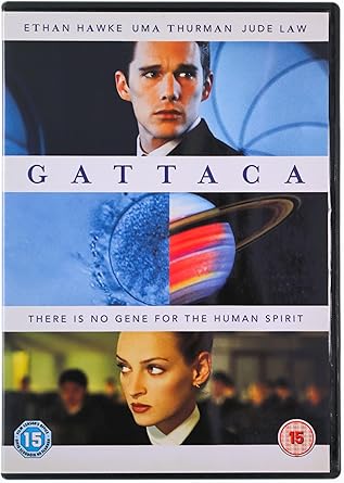 DVD cover of 'Gattaca' featuring two characters and a planet image.