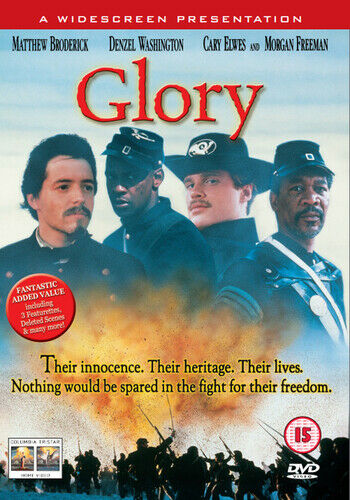 DVD cover for the movie 'Glory' featuring a group photograph of the main characters in historical military uniforms.