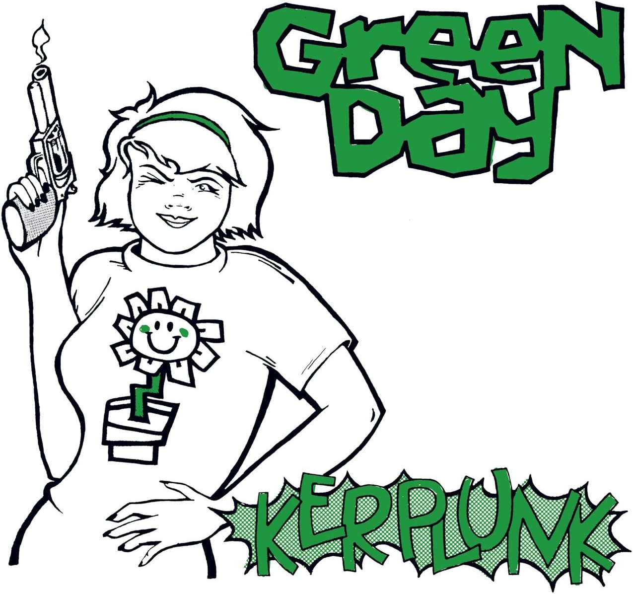 CD cover art featuring a cartoon character holding a gun and a badge with the text 'Green Day' and 'Kerplunk!'