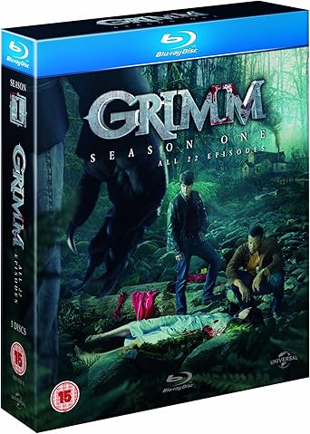 Blu-ray box set for 'Grimm' Season One with characters in a forest setting.