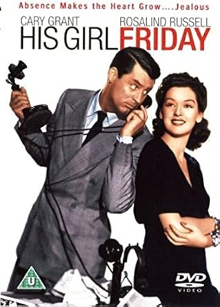 Movie poster for 'His Girl Friday' featuring Cary Grant and Rosalind Russell.