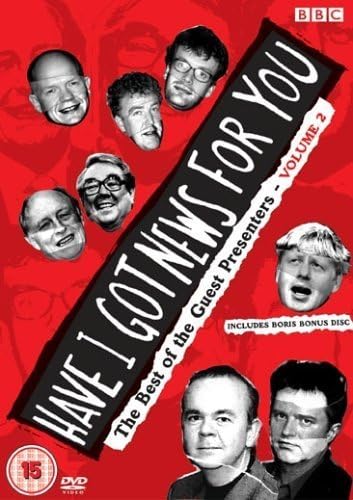 DVD cover for 'Have I Got News For You: The Best of the Guest Presenters - Volume 2' featuring a collage of male news presenters with comedic expressions on a red background.