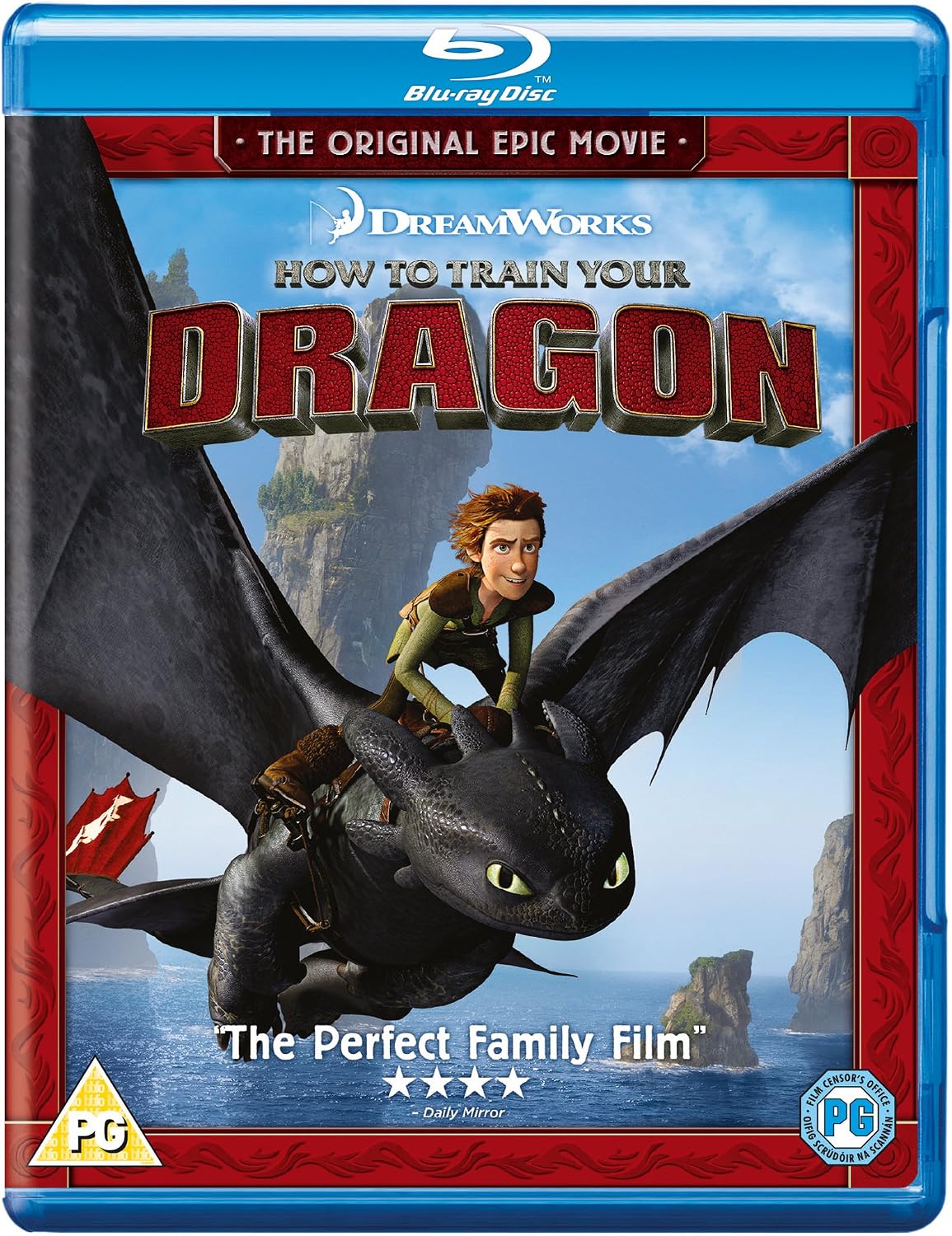 Blu-ray cover of 'How to Train Your Dragon' with a dragon and character on a blue background