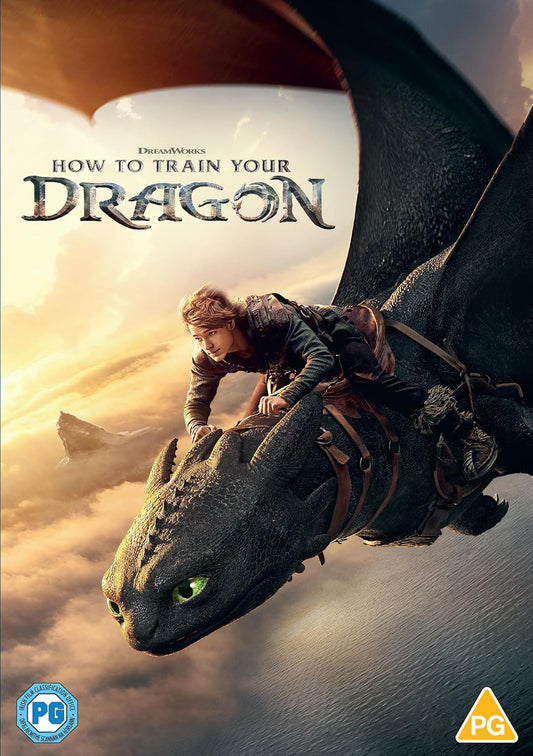 Movie poster for 'How to Train Your Dragon' featuring a character riding a dragon.