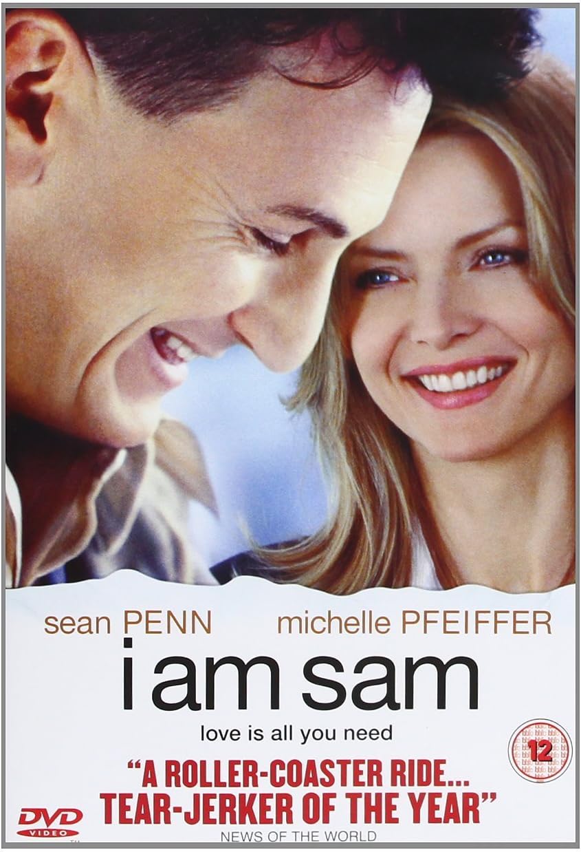 DVD cover for the movie 'I Am Sam' featuring Sean Penn and Michelle Pfeiffer, with the title 'i am sam' in large black text and a DVD Video logo at the bottom.