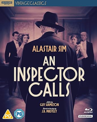 Blu-ray cover of 'An Inspector Calls' with Alastair Sim and vintage setting