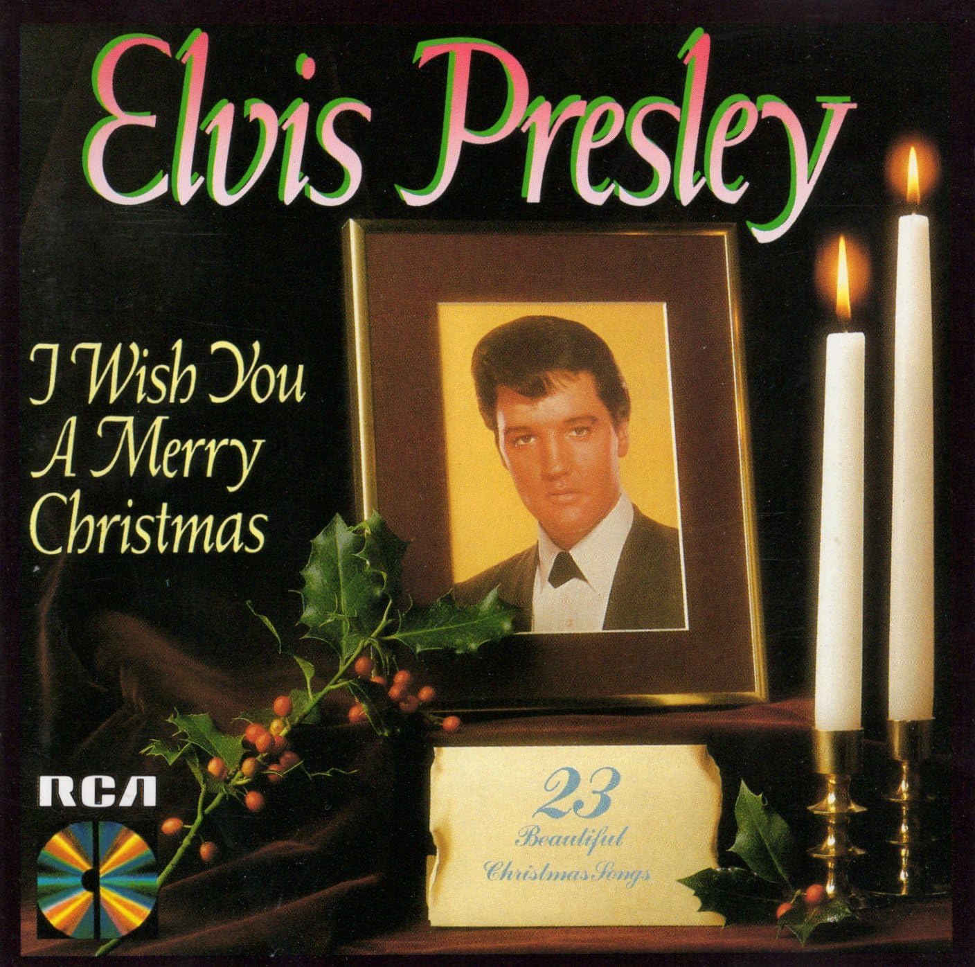 Elvis Presley Christmas album cover with candles and holly