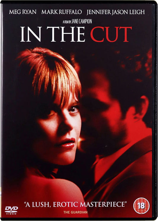 DVD cover for the film 'In the Cut' starring Meg Ryan, Mark Ruffalo, and Jennifer Jason Leigh, with a dark red and black design and the title in large white and red text.