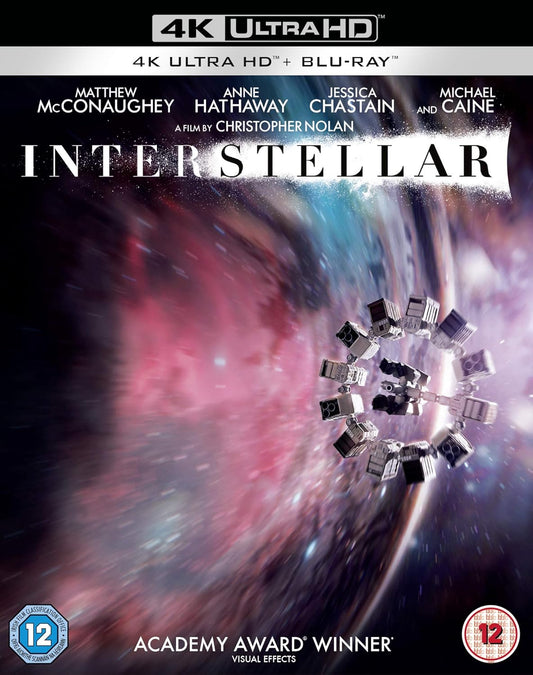 Blu-ray cover of 'Interstellar' with space-themed design and movie information.