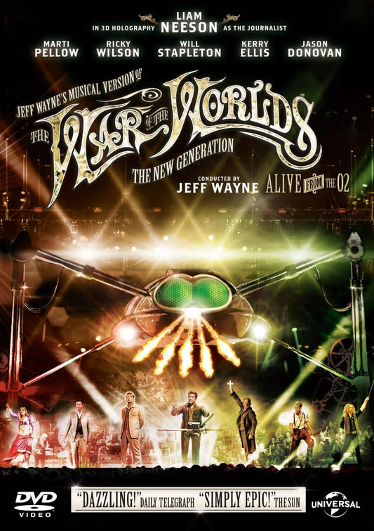 Movie poster for 'The War of the Worlds' featuring a spaceship and human figures.
