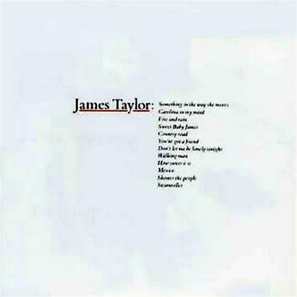 Album cover with 'James Taylor' and list of song titles on a light background