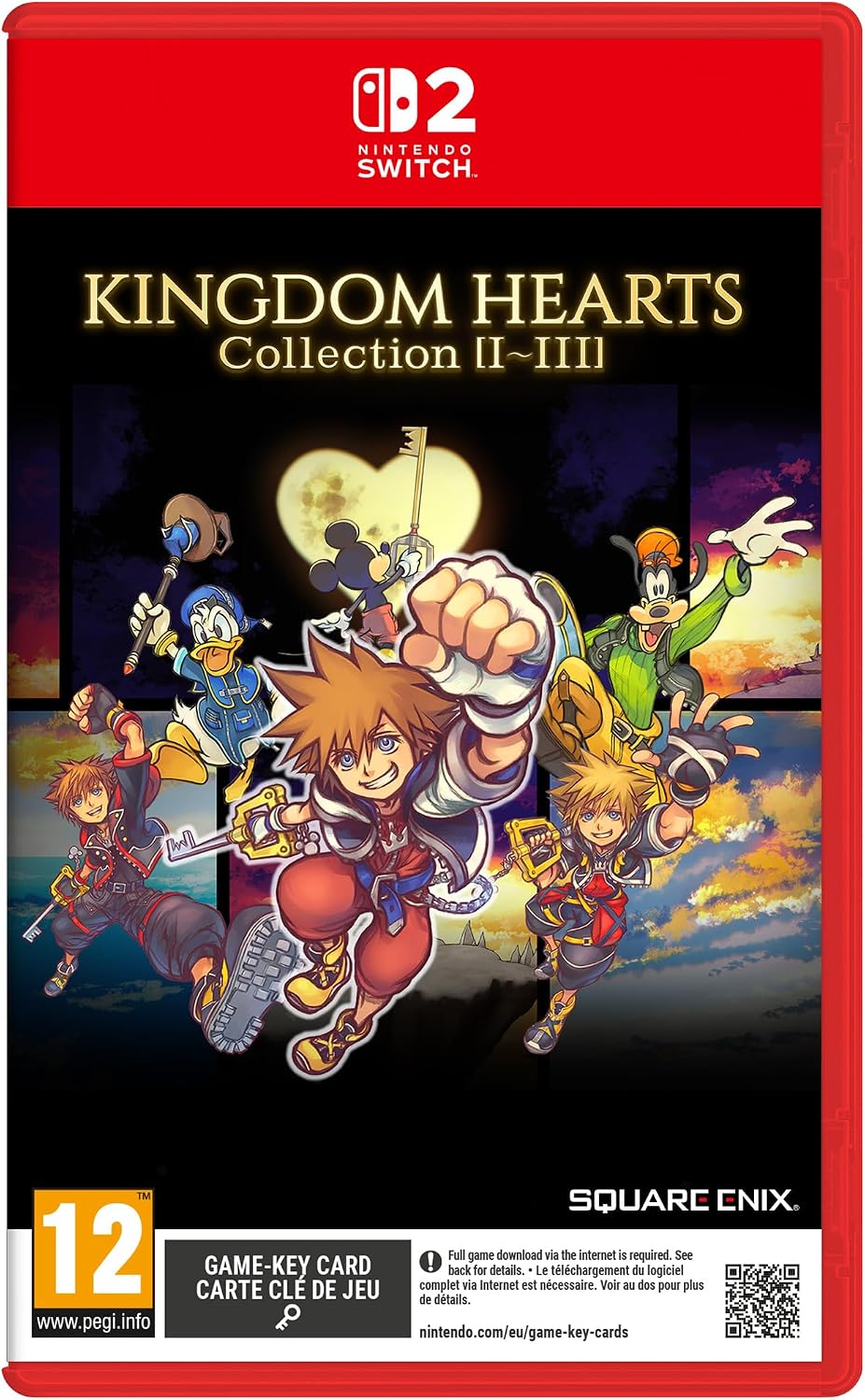 Nintendo Switch game cover for Kingdom Hearts Collection II-III, featuring the Nintendo Switch logo at the top, character artwork on a black background, and Square Enix branding at the bottom.