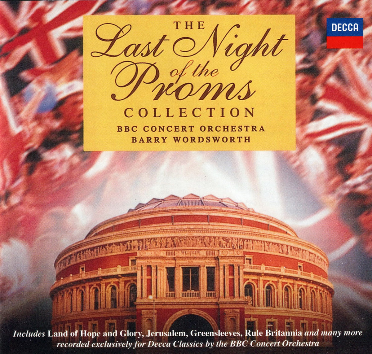 Album cover for 'The Last Night of the Proms Collection' featuring the Royal Albert Hall and British flags.