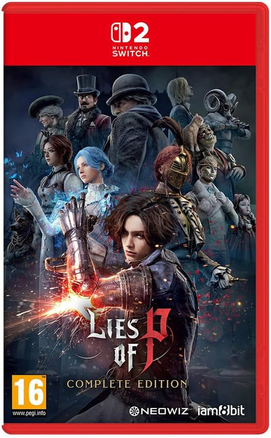 Nintendo Switch game case for Lies of P: Complete Edition, featuring character artwork on a dark background with a red border and Nintendo Switch branding at the top.