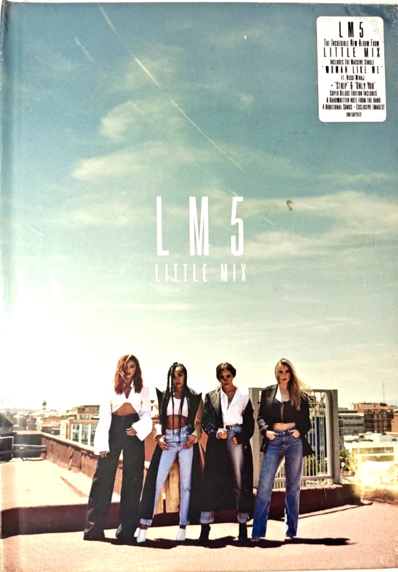 Album cover with four individuals on a rooftop against a cityscape and sky.