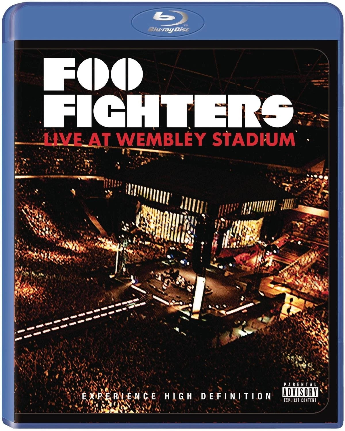 Blu-ray cover of Foo Fighters' 'Live at Wembley Stadium' with concert image and Blu-ray logo.