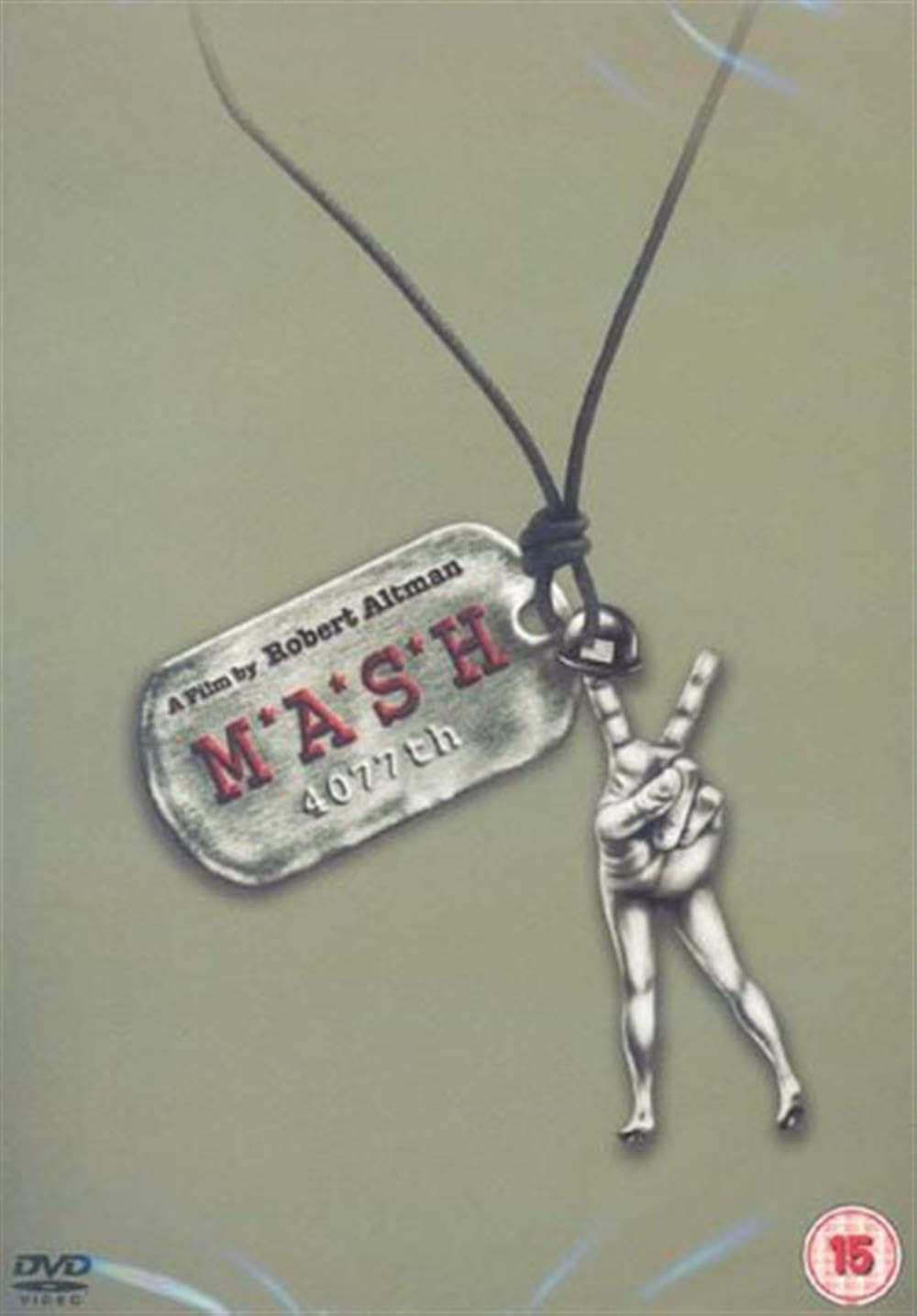 DVD cover of 'M*A*S*H' with a tag and skeleton figure on a beige background