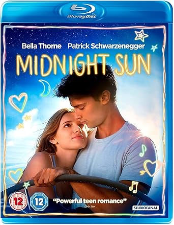 Blu-ray cover of 'Midnight Sun' featuring a couple embracing with a blue border.