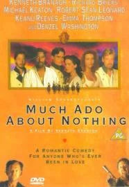 DVD cover of 'Much Ado About Nothing' with cast members and promotional text.